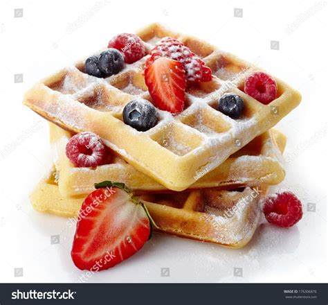 Belgium Waffles Fresh Berries Caster Sugar Stock Photo Edit Now 176306876