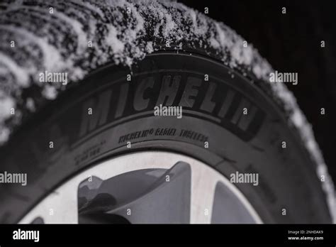 Moscow Russia December 18 2021 Michelin Tire Logo On The Sidewall