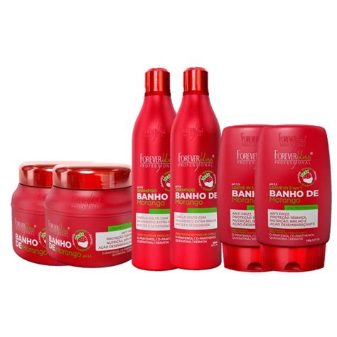 Forever Liss Kit Morango Banho De Verniz 2 Sh 500ml 2 Másc 250g 2