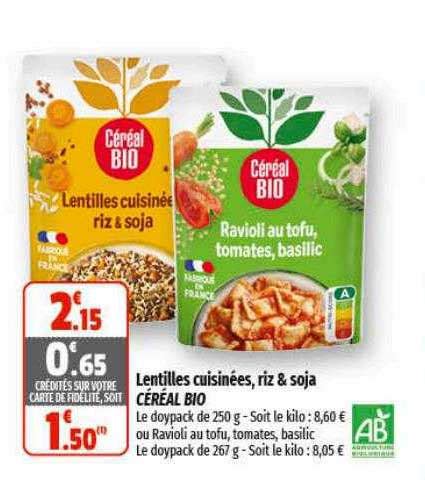 Promo Lentilles Cuisin Es Riz Soja C R Al Bio Chez Coccinelle Express