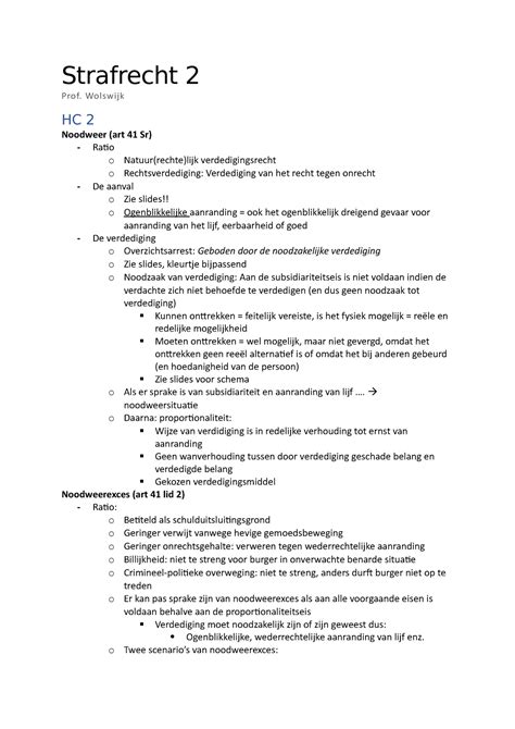 Strafrecht Hoorcollege S Strafrecht Prof Wolswijk Hc Noodweer