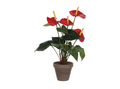 Kunstplant van polyester en terracotta 40 x Ø30 Rood ANTHURIUM