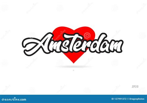 Amsterdam City Design Typography With Red Heart Icon Logo Stock Vector