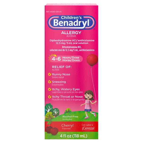 Benadryl Children's Allergy Relief Cherry Liquid 4oz : Baby fast delivery by App or Online