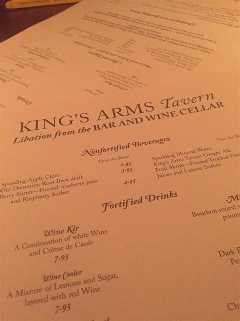 Menu At Kings Arms Tavern Pub And Bar Williamsburg