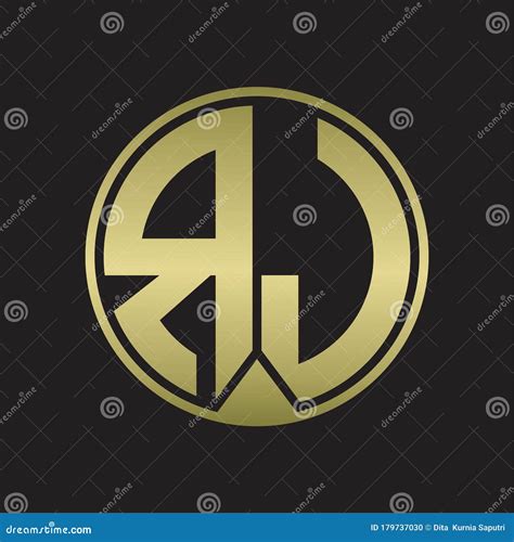 Rj Logo Monogram Circle With Piece Ribbon Style On Gold Colors Stock