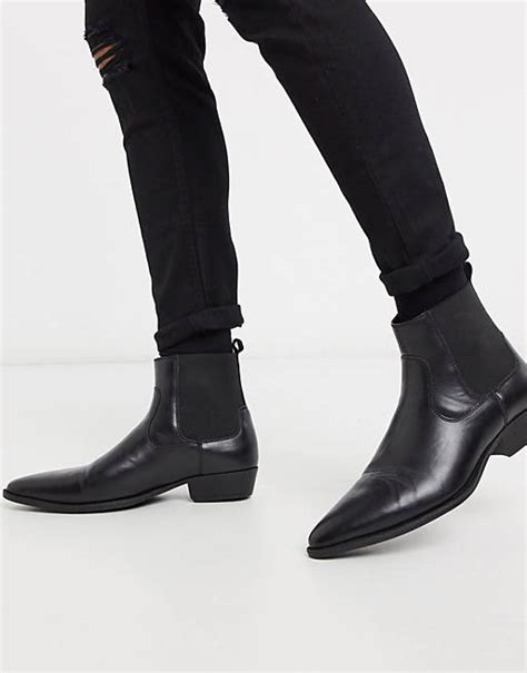 Asos Design Cuban Heel Western Chelsea Boots In Black Faux Leather Asos