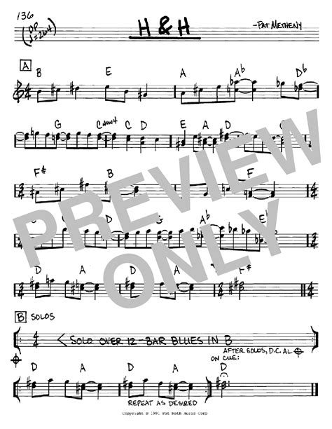 H And H Sheet Music By Pat Metheny Real Book Melody And Chords C