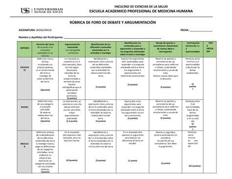 Rúbrica DE FORO Y Argumentación RÚBRICA DE FORO DE DEBATE Y