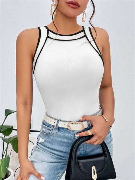 Shein Priv Contrast Binding Tank Top Shein Usa