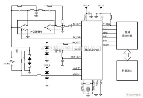 数字电路中的amis 49587 S Fsk调制解调器的典型应用电路图 将睿