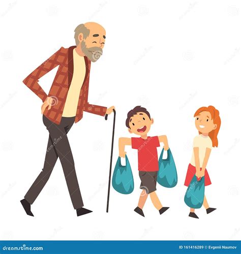 Grandfather Help Children Do Workout Outdoor Vector | CartoonDealer.com ...