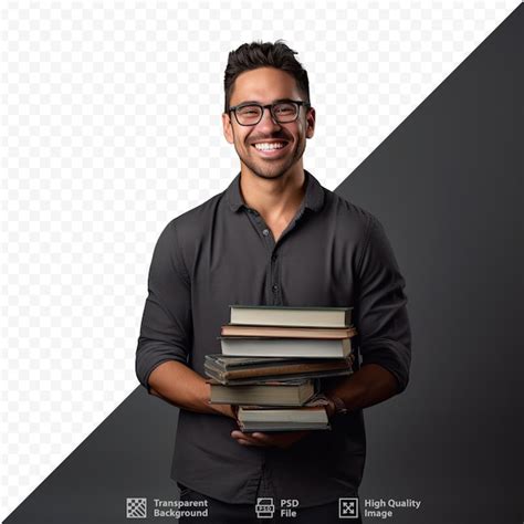 Um Homem Segurando Uma Pilha De Livros Fundo Preto E O Logotipo Do