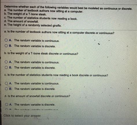 Solved Determine Whether Each Of The Following Variables Chegg