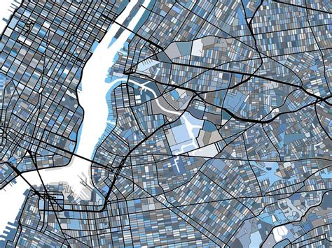 Manhattan New York City Map Print Denim Blue Geometric Nyc Art Maps18