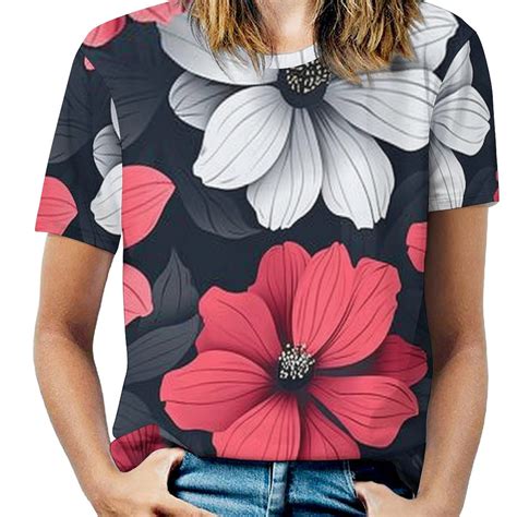 DNAGSBBSN Flowers 23 Full Print Graphic T Shirts Short Sleeve Crew