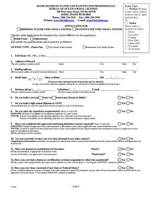 Fillable Online Ibol Idaho Wwp Very Small Water And Wastewater