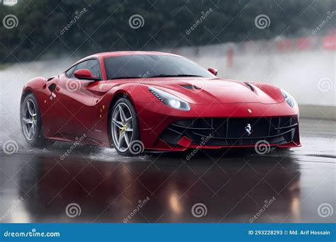 Ferrari F Berlinetta On Rainy Time Race On Road Supercar Water