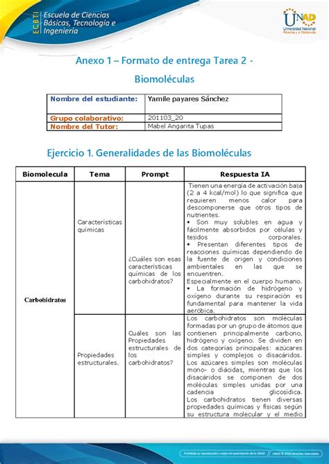 Anexo 1 Formato de entrega Tarea 2 Biomoléculas Anexo 1 Formato