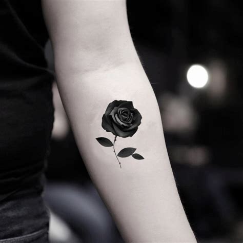 Dark Rose Black Flower Temporary Tattoo Sticker - OhMyTat