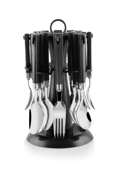 Steel And Plastic Polished Elegante 24 Pcs Aristo Black Cutlery Set At