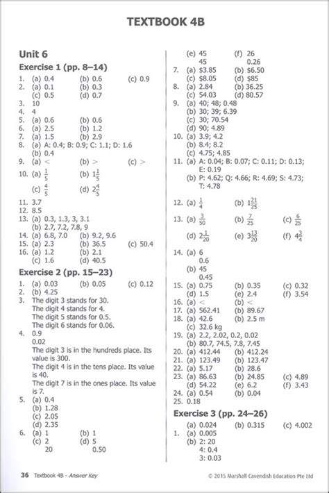 Primary Mathematics Common Core Edition Answer Key Booklet 4a 5b