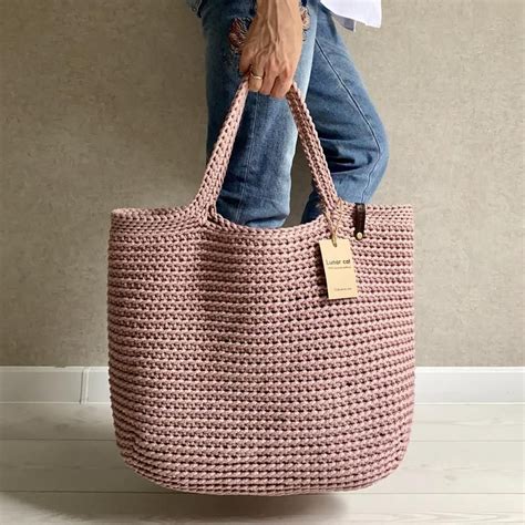 Haak Tote Bag Xxl Maat Extra Grote Tas Stoffige Rose Bag Etsy