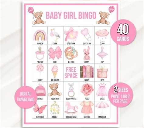 Baby Girl Bingo Baby Shower Bingo Baby Girl Shower Printable Game