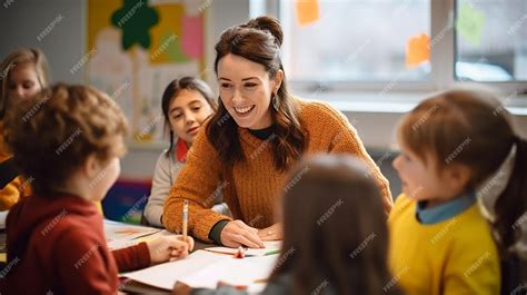 Premium AI Image | Photo of kids learning in classroom with teacher