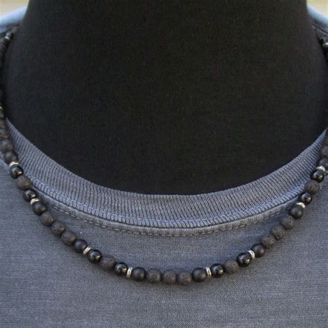 Men S Beaded Necklace Black Onyx Matte Black Onyx And Etsy