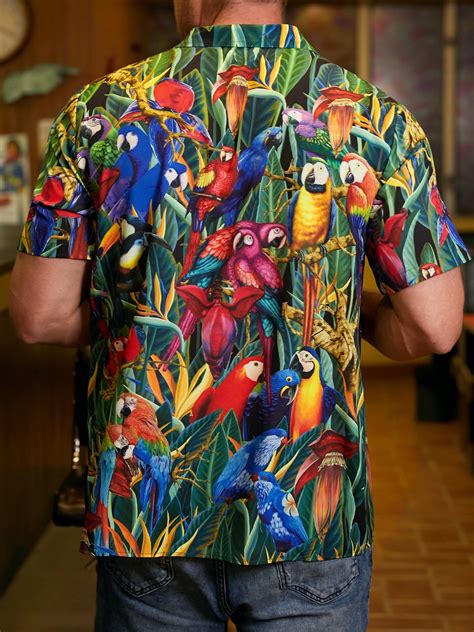 Hardaddy Mens Parrot Print Retro Breathable Hawaiian Shirt Hardaddy