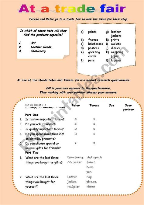 english worksheets trade fairs