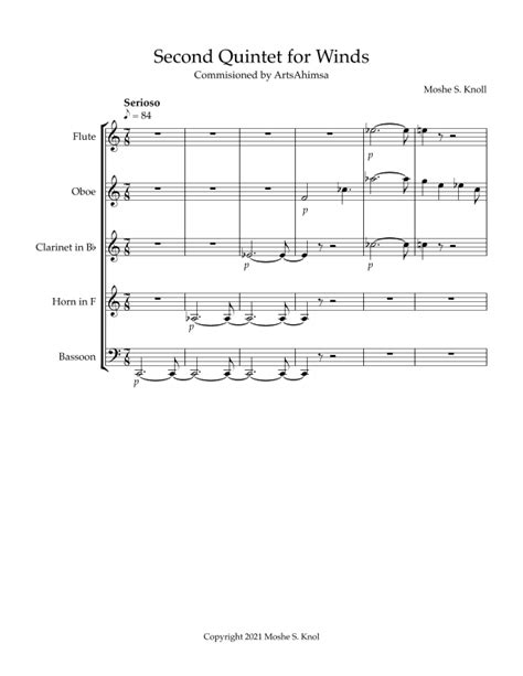 Second Quintet For Woodwinds Sheet Music Moshe S Knoll Woodwind Ensemble