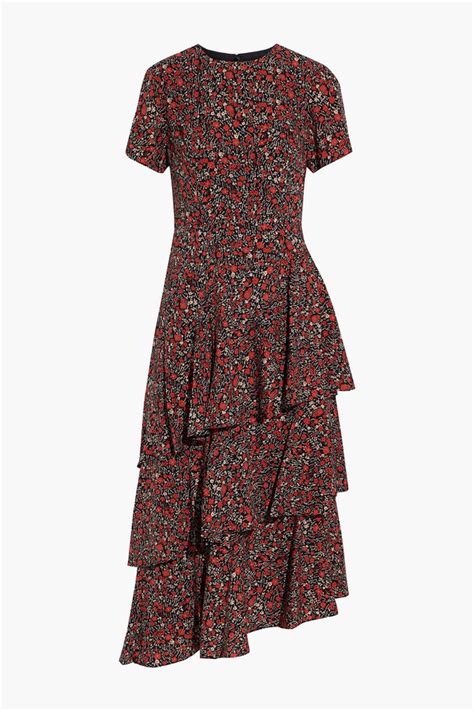 Mikael Aghal Asymmetric Tiered Floral Print Crepe Midi Dress ShopStyle