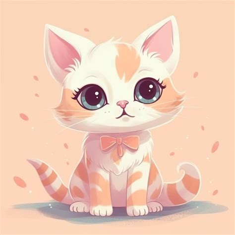 Premium AI Image Cartoon Cat With Bow Tie Sitting On The Ground