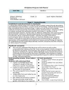 Ib Biology Unit Plan Genetics By Ib And Myp Resources Tpt