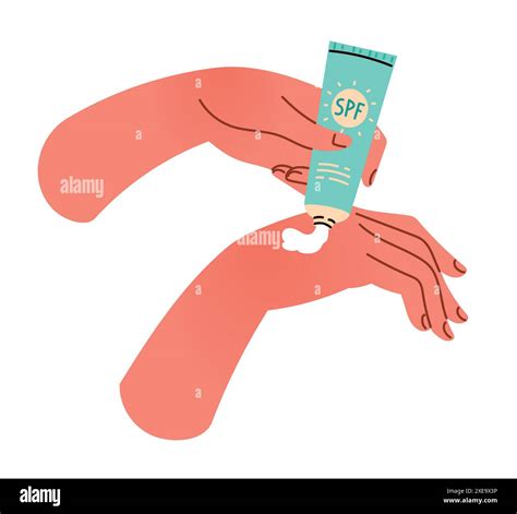 Using Spf Cream Skin Sun Protection Product Hands Squeezing Sunscreen