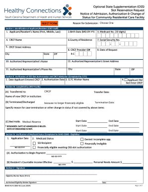 OSS Slot Reservation Request Scdhhs Fill And Sign Printable