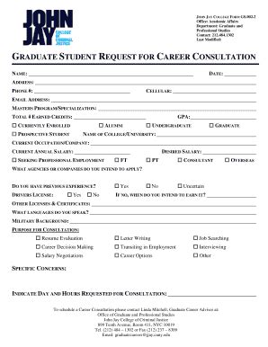 Fillable Online Inside Jjay Cuny G S REQUEST FOR CAREER CONSULTATION