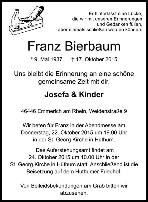 Traueranzeigen Von Franz Bierbaum Trauer In Nrw De