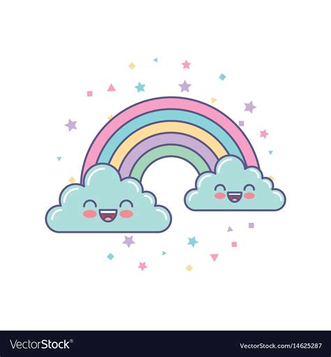 Cute clouds and rainbow drawing Royalty Free Vector Image