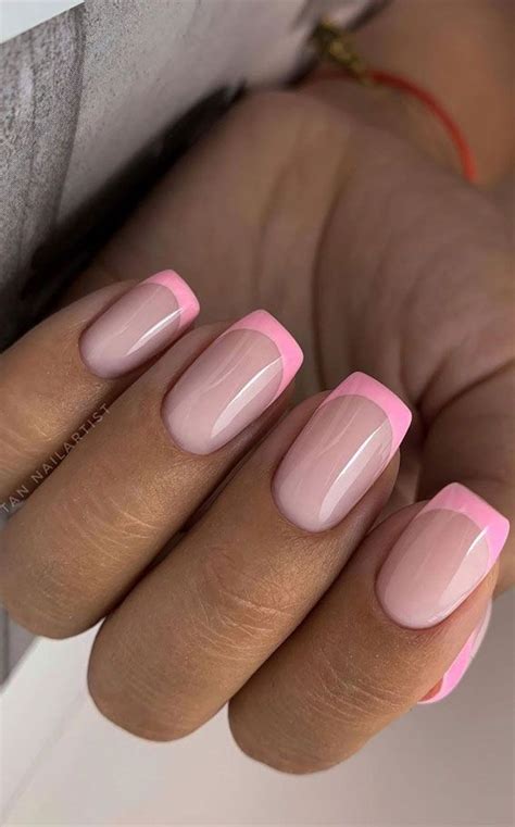 Pretty French Manicure With Colour Line Ideas Pink Tip Nails French