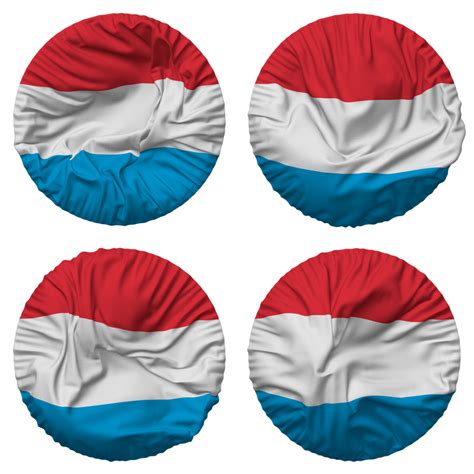 Luxembourg Flag In Round Shape Isolated With Four Different Waving