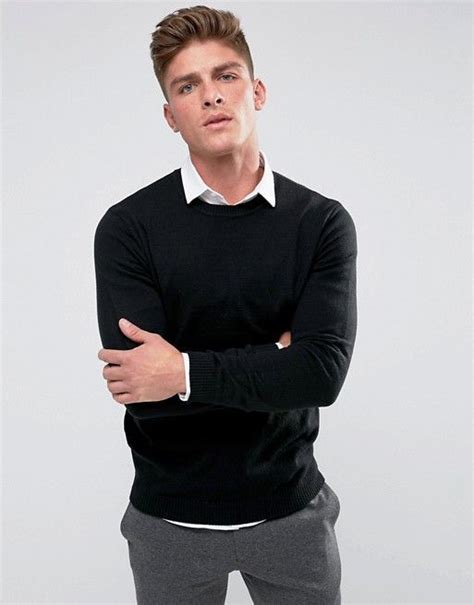 Asos Crew Neck Sweater In Black Black Jumper Outfit Crew Neck Sweater