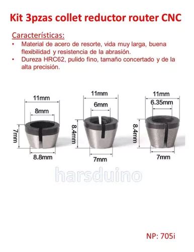 Kit 3pzas Collet Adaptador Reductor Router Cnc 705i Envío gratis