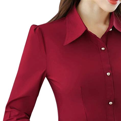 Women Shirt Top All Match Daily Wear Solid Color Long Sleeve Formal Blouse Lapel Ebay