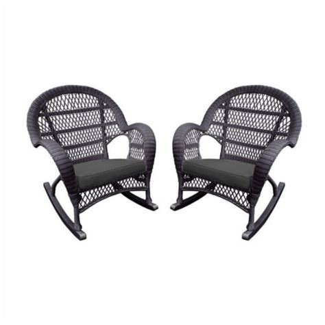 Jeco Wicker Rocker Chair In Espresso With Black Cushion Set Of 2 1 QFC