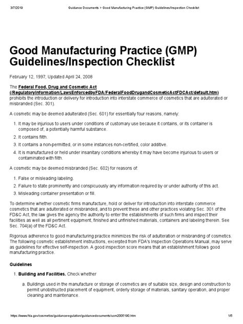 Us Fda Guidance Documents Good Manufacturing Practice Gmp