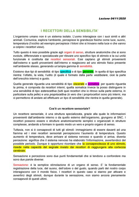 I Recettori Della Sensibilit Lezione I Recettori Della