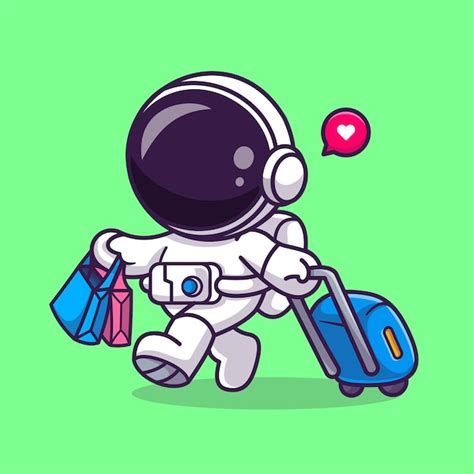 Bonito Astronauta Viajando Mala E Saco Dos Desenhos Animados Vetor